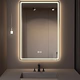 HYQHYX Rechteckig LED Badspiegel mit Touch Schalter und Beschlagfrei, 3 Lichtfarbe Einstellbare, for Badezimmer, Wohnzimmer, Gäste WC (Color : A, Size : 50 * 70cm)