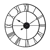 Samilito Große Wanduhr im Vintage-Stil, rund, geräuschlos, schwarz. Gratis dazu EIN Extraset Uhrzeiger in Gold. Die Metalluhr für Loft, Wohnzimmer, Schlafzimmer und Küchendekoration (Schwarz). (76cm)