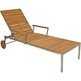 Unbekannt Sonnenliege Teak Teakholz Edelstahl 197cm Holz Garten Balkon Liege Liegestuhl