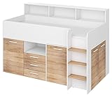 BIM Furniture Etagenbett NEO P Kindermöbel, Möbelset für Kinderzimmer, EIN Bett mit Schreibtisch, Regalen, Schubladen: Rechte Seite (weiß/Sonoma Eiche), 80 x 200 cm