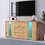 Sideboard Kommode Anrichte Standschrank Lagerung Schrank Schrank Einheit TV-Schrank,Lowboard, mit 16 Farben LED-Leuchten für Esszimmer Wohnzimmer，140 * 35 * 70cm