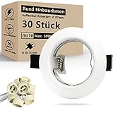 HiBay LED Einbaustrahler 230V Set GU10 Deckenspots Rund Weiß Einbauspot Rahmen 68mm Inkl. GU10 Fassung für LED oder Glühbirne 30er Set