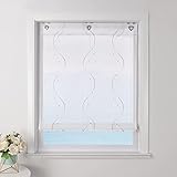 ESLIR Raffrollo ohne Bohren Weiß Raffgardine mit Ösen Transparent Gardinen mit U-Haken Ösenrollo Modern Bestickt Beige BxH 80x140cm 1 Stück