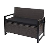 Mendler Poly-Rattan 2er Sitzbank HWC-F39AM, Gartenbank Truhenbank, Staufach Aufbewahrung Sitzkissen - grau, Kissen schwarz