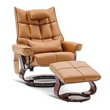 M MCombo Relaxsessel mit Hocker, Drehbare Fernsehsessel mit Liegefunktion, Moderner TV-Sessel Stuhl für Wohnzimmer, mit Kissen & Seitentasche, Mikrofaser in Lederoptik, 9076 (Orangebraun)