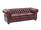 Woodkings® Chesterfield Sofa 3-Sitzer Vintage Echtleder Couch Bürosofa Polstermöbel 3 Sitzer antik Designsofa Federkern Unikat Herrenzimmer englisches Leder Stilsofa Clubsofa (antik rot)