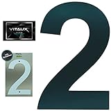 VITAUX® Hausnummer anthrazit [H=20cm] RAL 7016 inkl. Schablone mit Wasserwaage-Funktion | Hausnummernschild aus massivem Stahl [Stärke=2mm] Hausnummern Schrift Arial | Ziffer 2