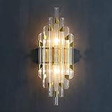 HWORKS Kristallprisma-Wandleuchte mit goldenem Metalldekor, Wandleuchte im Mid-Century-Stil für den Innenbereich, wandmontierte Bauernhauslaterne, E14-Nachtlichter für Wohnzimmer, Schlafzimmer, Nac