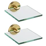 JQK Kleine schwebende Glasregale Gold, 10,2 cm Displaykanten für Wand, Mini-Dekor, Wohnzimmer, Schlafzimmer, Badezimmer, gehärtetes Glas, Duschaufbewahrung, 2 Stück, TGS101L4-BG-P2