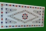 61 x 121 cm weißer Marmor-Esstisch, rechteckige Form, Halbedelsteine, eingelegter Rasentisch von indischer Kunst und Handwerk