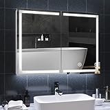 DICTAC Spiegelschrank Bad mit LED Beleuchtung und Steckdose Doppelspiegel 80x13.5x60cm Metall Spiegelschrank mit Ablage,Badschrank mit Spiegel,3 Farbtemperatur dimmbare,Berührung Sensorschalter,Weiß