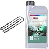 Bosch Home and Garden F016800489 Bosch Ersatzkette (für Universal Chain 18, in Blisterverpackung) & Bosch 2607000181 Kettensägen-Haftöl 1 Liter