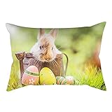 BIBOKAOKE Ostern rechteckiger Kissenbezug 30x50cm Kissenbezüge Garland Bunte Eier Druck Dekor Kissenhülle Moderne Osterdekoration Festival Zierkissenbezüge für Stühle & Gartenmöbel