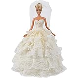 E-TING Prinzessin Party-Kleid Hochzeit Kleid Puppenkleidung mit Schleier f眉r Barbie-Puppen