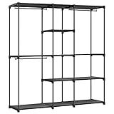 SONGMICS Kleiderschrank, Kleiderständer, freistehende Garderobe, mit Kleiderstangen, Garderobenständer, Stoffablagen, Metallrahmen, 43 x 182 x 182 cm, schwarz RYG037B02