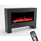 GLOW FIRE Hermes Elektrokamin Wand mit Heizung (1500 W) und 3D Multi Color Farbwechsler (106 cm)| 2 Dekorationen - Elektrokamin mit LED-Licht, Heizlüfter & Fernbedienung - Elektrischer Kamin Schwarz