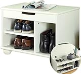 Eingangsbank, Schuhbank für Wohnzimmer, Sitzbank, Stiefelbank, amerikanisches Foyer-Schuhschrank, Schlafzimmer, Fußbett, Aufbewahrungshocker, Schuhhocker, Aufbewahrungsregal (Farbe: Weiß)