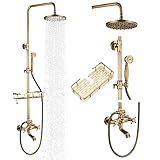 Gmusre Antike Messing Duscharmatur Badezimmer Dusche Wasserhahn Set 20,3 cm Regenduschkopf Griff Dusche Wasserfall Badewanne Auslauf Wandmontage Outdoor Duschsystem mit Duschablage