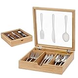 WPAJIRZO Besteckkasten mit Deckel, Besteckkiste 4 Fächer für Küche oder Schublade, Holz Besteckbox Besteck Organizer Besteckbox Aufbewahrung von Löffel Gabel Messer