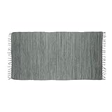 Relaxdays Flickenteppich grau 70 x 140 cm mit Fransen 100 % Baumwolle, einfarbig, Fleckerlteppich, anthrazit