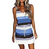 Eauptffy Damen Sommerkleid Floral Spaghetti Trägerkleid Beach Dress Frauen-Mode Lässige V-Ausschnitt Kurzarmgurt Offener Rücken Sexy-Druck-Kleidung Imitation Baumwollzug Strickkleid Spitze