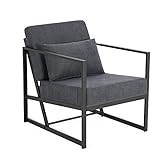 Mingone Sessel Gepolsterter Cocktailsessel Polstersessel Stuhl Relaxsessel aus Leinen Loungesessel mit Handläufen Eisengestell für Wohnzimmer, Dunkelgrau 1