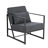 Mingone Sessel Gepolsterter Cocktailsessel Polstersessel Stuhl Relaxsessel aus Leinen Loungesessel mit Handläufen Eisengestell für Wohnzimmer, Dunkelgrau 1