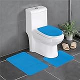 BHCASE Badezimmerteppich, einfarbig, blau, 3-teilig, wasserabsorbierend, trocknet schnell, rutschfest, langlebig, leicht zu reinigen