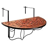 GreenYard® Halbrunder Balkontisch 76 x 38 cm mit mediterranem Look | für Balkon und Terrasse | Hängetisch aus Keramik | 15 kg Belastbarkeit | wetterbeständig | Mosaik Muster