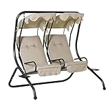 Outsunny 2 Sitzer Hollywoodschaukel Gartenschaukel mit Sonnendach Gartenstuhl Sitz mit Sprühbaumwolle Oxfordstoff PE-Beschichtung Stahl Oxford-Stoff Beige 170 x 136 x 170 cm（pro Sitz）