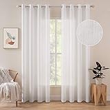 MIULEE 2er Set Voile Vorhang Sheer Leinenvorhang mit Ösen Transparente Unregelmäßige Textur Gardine Ösenschal Fensterschal Lichtdurchlässig für Schlafzimmer 225 x 140cm (H x B) Reines Weiß