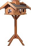 dobar® 98740FSC XXL Vogelvilla - Großes Vogelhaus Massivholz - Vogelfutterhaus XXL inkl. Ständer - Futterstation mit Bitumen - Futterhaus Wildvögel XXL - 84 x 78 x 163 cm - Dunkelbraun