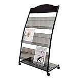 ZeitungsstäNder Broschürenmetallzeitschriftenhalter, Lagerregal mit Rollen, Leicht zu Bewegen für den Einzelhandel Auf Messen, Aktenkataloge, Zeitschriftenständer, Einfach zu Montieren ( Color : Black
