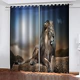 Hundnsney Vorhänge Wohnzimmer Modern Blickdicht 2Er Set 3D Tierlöwe Muster Schlaufenschal Verdunkelungsvorhang Vorhänge Lärmminderung Gardinen Fensterdekoration 260X280cm(HxB)