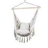 Home+Swing Chair Schaukel Hängeseil Hängesessel Veranda Schaukelsitz   Große Hängematte Net Stuhl Schaukel Baumwolle Seil Veranda Stuhl Für Indoor-Garten Terrasse Veranda @ Beige