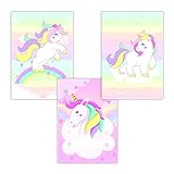 WIETRE® 3er Set Einhorn Bilder Kinderzimmer Babyzimmer Deko | Bild Mädchen Rosa Poster DIN A4 | Unicorn Einhörner Geschenk Tiere Tierposter Girls | Regenbogen Dekoration - ohne Rahmen