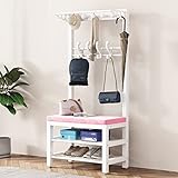 Garderobenständer, Metall-Kleiderhaken, Kleiderschrank mit Haken, Schuhregal und verstellbarem Fußpolster für Flur und Schlafzimmer (Farbe: Rosa, Größe: 100 cm)