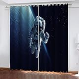 BONDIJ Vorhänge Wohnzimmer Blickdicht Gardinen Verdunkelungsvorhang Schlafzimmer Kinderzimmer Thermovorhang Fensterdekoration 3D Weltraumastronaut Muster Ösenschal 2Er Set 220X264cm(HxB)