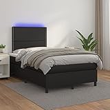 ZEYUAN Boxspringbett mit Matratze & LED, Bett, Bettgestelle, Polsterbett, Schlafbett, Box Spring Bed,Jugendbett, Bettrahmen, Schwarz 120x200 cm Kunstleder