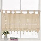 choicehot Kurzgardine mit Schlaufen, Vintage Quaste Vorhänge, Kurzvorhang, Küchen Vorhang, Bistrogardine Scheibengardinen Landhausstil Häkeln Kurz Kleine Fenster 1 Stück, 61x152cm (HxB)