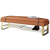 EnixWh Schuhaufbewahrungsbank, PU-Polsterbank, Goldener Metallkorridor, Schuhhocker, zum Aufbewahren von 6–8 Paar Schuhen, 80 cm (Farbe: Orange)