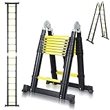 Tubiaz 5M(2.5+2.5M) Teleskopleiter Aluminium, Rutschfester Alu-Klappleiter, Tragbare Ausziehbare Leiter 150 kg Belastbarkeit Leiter