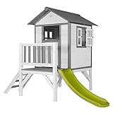 AXI Spielhaus Beach Lodge XL in Weiß mit hellgrüner Rutsche | Stelzenhaus aus FSC Holz für Kinder | Kleiner Spielturm für den Garten