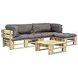 ZEYUAN 4-TLG. Garten-Lounge-Set Paletten Graue Auflagen, Lounge Gartenmöbel Set, Terassenmöbel Wetterfest, Loungemöbel Terrasse, Gartenlounge, Balkonmöbel, Garten Loungemöbel Set, Holz