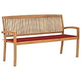 Youuihom Gartenbänke, Parkbank mit Rückenlehne und Armlehnen, Stapelbare Gartenbank mit Auflage 159 cm Massivholz Teak Geeignet für Hof, Garten, Terrasse, Balkon, Cafe