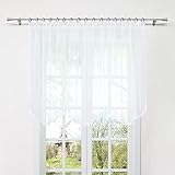HongYa Gardine Store mit Kräuselband Transparenter Voile Bogenstore Blumenfenster Küche Vorhang mit Satinband H/B 100/300 cm Weiß