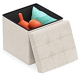 JRAO Sitzhocker mit Stauraum Pouf Hocker Aufbewahrungsbox Sitzwürfel Klappbar Sitzbank Gepolstert Sitztruhe Sofa Ottomane Stoffüberzug Stuhl für Flur Büro Schminktisch Eohnzimmer Schlafzimmer Beige