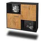 Lqliving Sideboard Modesto, Korpus in anthrazit matt, Front im Holz-Design Eiche (92x77x35cm), inkl. Metall Griffen, Wandmontage, Made in Germany Wandmontage, Made in Germany