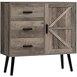 WEENFON Aufbewahrungsschrank mit 3 Schubladen & Scheunentür, Mitte des Jahrhunderts Bodenschrank mit verstellbarem Regal, Buffetschrank, Holz-Akzentschrank für Wohnzimmer, Esszimmer, rustikale Eiche