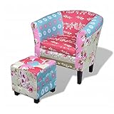 YUMENG Französischer Sessel, Sessel Wohnzimmer, Lesesessel, Stillsessel, TV Relaxsessel, mit Fußhocker Patchwork-Design